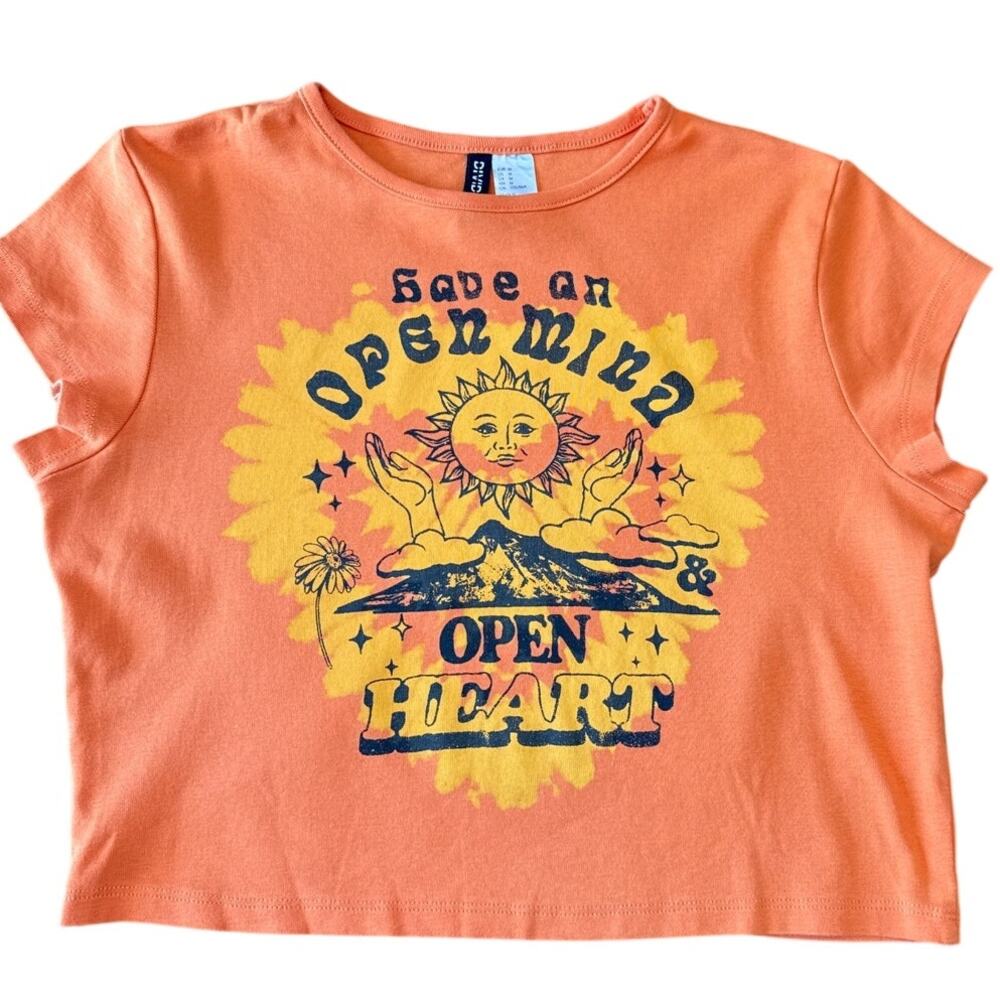 Orange Graphic Crop Top Sunshine & Mountains Womens Medium